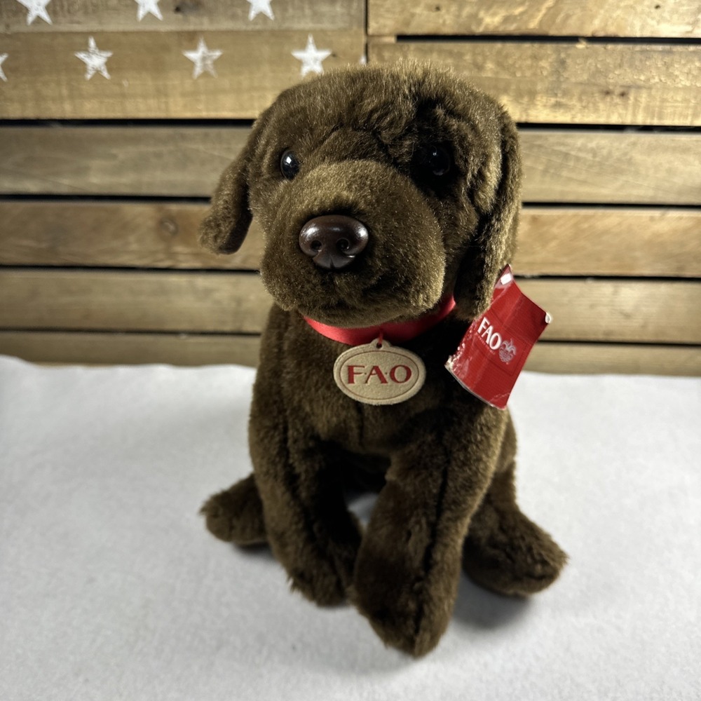 FAO Schwarz Chocolate Labrador Retriever Dog Plush w Tags 11.5" H X 19" L 2015